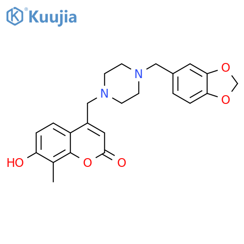 4-({4-(2H-1,3-benzodioxol-5-yl)methylpiperazin-1-yl}methyl)-7-hydroxy-8-methyl-2H-chromen-2-one structure