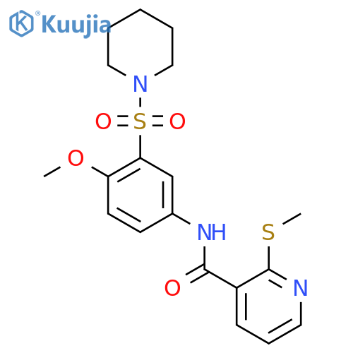 N-[4-methoxy-3-(piperidine-1-sulfonyl)phenyl]-2-(methylsulfanyl)pyridine-3-carboxamide structure