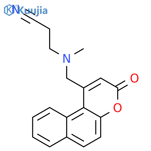3-methyl({3-oxo-3H-benzofchromen-1-yl}methyl)aminopropanenitrile structure
