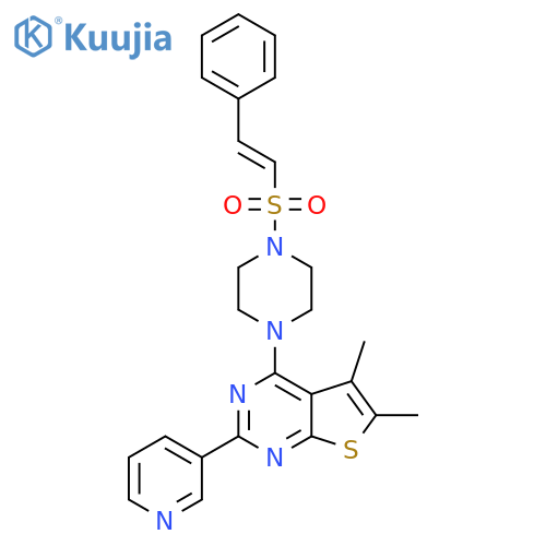 1-[5,6-Dimethyl-2-(pyridin-3-yl)thieno[2,3-d]pyrimidin-4-yl]-4-(2-phenylethenesulfonyl)piperazine structure