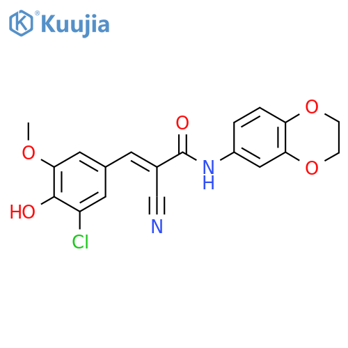 3-(3-chloro-4-hydroxy-5-methoxyphenyl)-2-cyano-N-(2,3-dihydro-1,4-benzodioxin-6-yl)prop-2-enamide structure