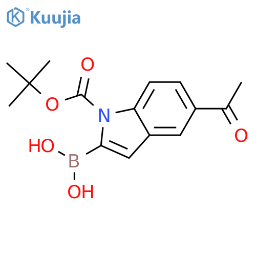 5-acetyl-2-borono-1H-indole-1-carboxylic acid-1-(1,1-dimethylethyl) ester structure