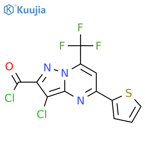 <br>3-Chloro-5-(thiophen-2-yl)-7-(trifluoromethyl)pyrazolo[1,5-a]pyrimidine-2-c arbonyl chloride structure