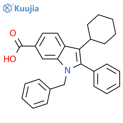 1H-Indole-6-carboxylic acid, 3-cyclohexyl-2-phenyl-1-(phenylmethyl)- structure