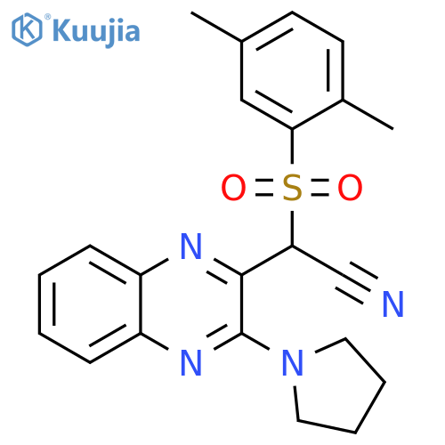 2-(2,5-dimethylbenzenesulfonyl)-2-3-(pyrrolidin-1-yl)quinoxalin-2-ylacetonitrile structure