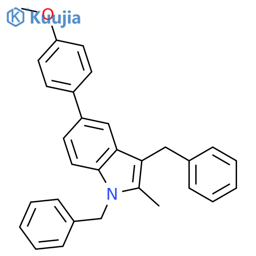 1H-INDOLE, 5-(4-METHOXYPHENYL)-2-METHYL-1,3-BIS(PHENYLMETHYL)- structure