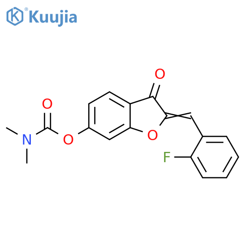 (2Z)-2-(2-fluorophenyl)methylidene-3-oxo-2,3-dihydro-1-benzofuran-6-yl N,N-dimethylcarbamate structure