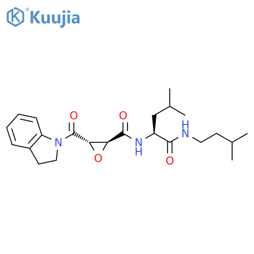 (2S,3S)-3-[(2,3-Dihydro-1H-indol-1-yl)carbonyl]-N-[(1S)-3-methyl-1-[[(3-methylbutyl)amino]carbonyl]butyl]-2-oxiranecarboxamide structure