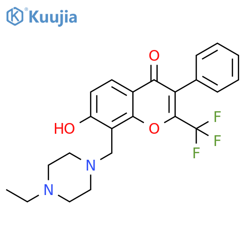 8-(4-ethylpiperazin-1-yl)methyl-7-hydroxy-3-phenyl-2-(trifluoromethyl)-4H-chromen-4-one structure