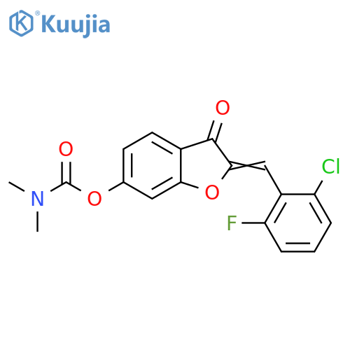 (2Z)-2-(2-chloro-6-fluorophenyl)methylidene-3-oxo-2,3-dihydro-1-benzofuran-6-yl N,N-dimethylcarbamate structure