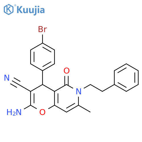 2-amino-4-(4-bromophenyl)-7-methyl-5-oxo-6-(2-phenylethyl)-4H,5H,6H-pyrano3,2-cpyridine-3-carbonitrile structure