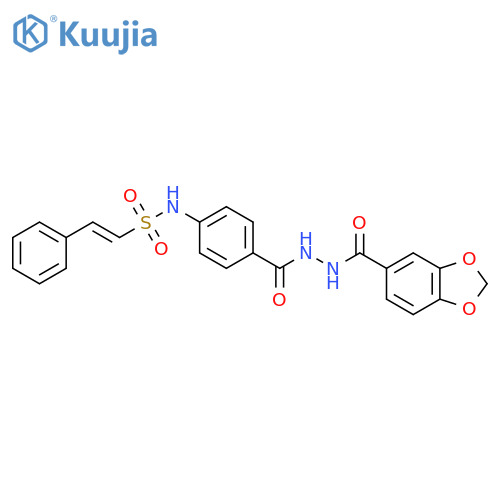 N-{4-[N'-(1,3-dioxaindane-5-carbonyl)hydrazinecarbonyl]phenyl}-2-phenylethene-1-sulfonamide structure