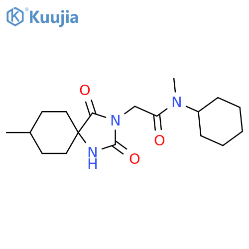 N-cyclohexyl-N-methyl-2-(8-methyl-2,4-dioxo-1,3-diazaspiro[4.5]dec-3-yl)acetamide structure