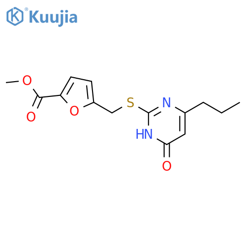 methyl 5-{(6-oxo-4-propyl-1,6-dihydropyrimidin-2-yl)sulfanylmethyl}furan-2-carboxylate structure