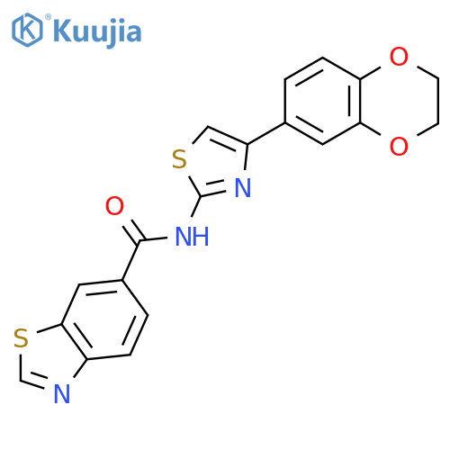 N-4-(2,3-dihydro-1,4-benzodioxin-6-yl)-1,3-thiazol-2-yl-1,3-benzothiazole-6-carboxamide structure