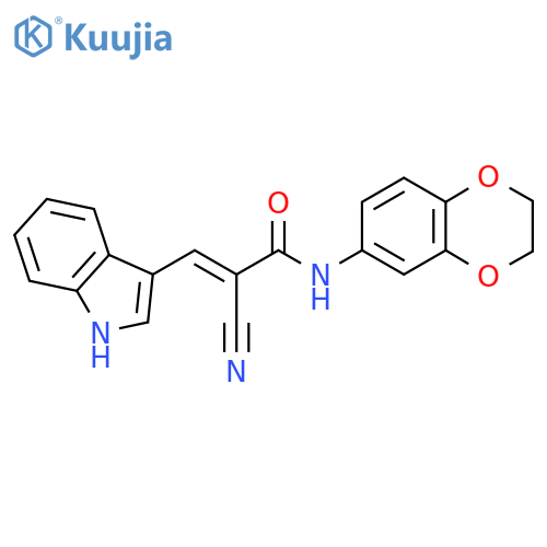 2-cyano-N-(2,3-dihydro-1,4-benzodioxin-6-yl)-3-(1H-indol-3-yl)prop-2-enamide structure