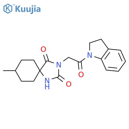 3-[2-(2,3-dihydro-1H-indol-1-yl)-2-oxoethyl]-8-methyl-1,3-diazaspiro[4.5]decane-2,4-dione structure