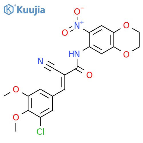 3-(3-chloro-4,5-dimethoxyphenyl)-2-cyano-N-(7-nitro-2,3-dihydro-1,4-benzodioxin-6-yl)prop-2-enamide structure