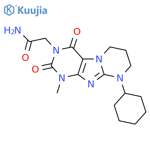 2-{9-cyclohexyl-1-methyl-2,4-dioxo-1H,2H,3H,4H,6H,7H,8H,9H-pyrimido1,2-gpurin-3-yl}acetamide structure