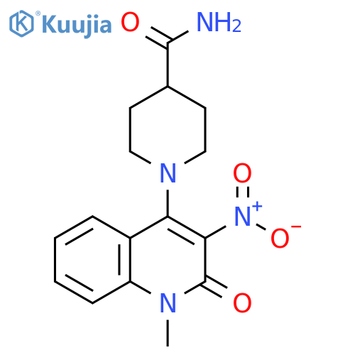 1-(1-methyl-3-nitro-2-oxo-1,2-dihydroquinolin-4-yl)piperidine-4-carboxamide structure