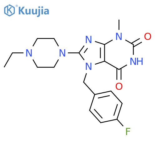 8-(4-ethylpiperazin-1-yl)-7-(4-fluorophenyl)methyl-3-methyl-2,3,6,7-tetrahydro-1H-purine-2,6-dione structure