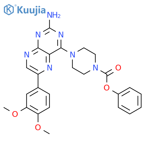 1-Piperazinecarboxylic acid,4-[2-amino-6-(3,4-dimethoxyphenyl)-4-pteridinyl]-, phenyl ester structure