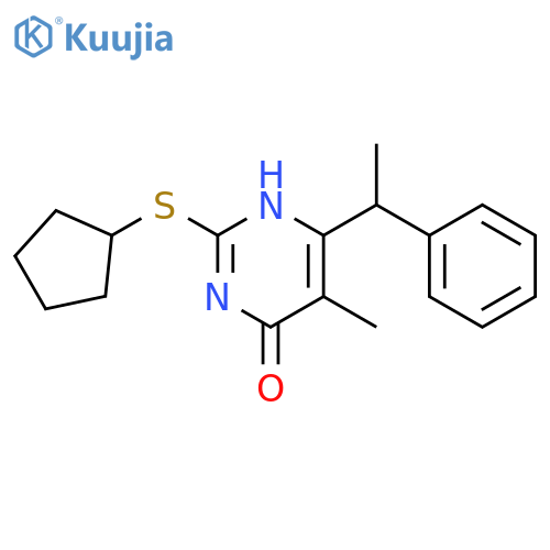 4(1H)-Pyrimidinone, 2-(cyclopentylthio)-5-methyl-6-(1-phenylethyl)- structure
