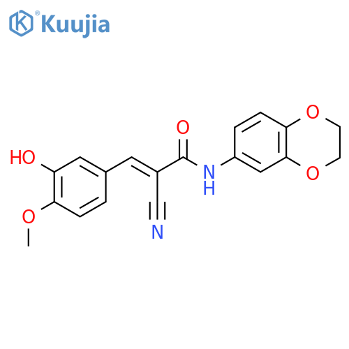 2-cyano-N-(2,3-dihydro-1,4-benzodioxin-6-yl)-3-(3-hydroxy-4-methoxyphenyl)prop-2-enamide structure