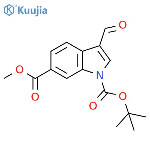 1H-Indole-1,6-dicarboxylicacid, 3-formyl-, 1-(1,1-dimethylethyl) 6-methyl ester structure