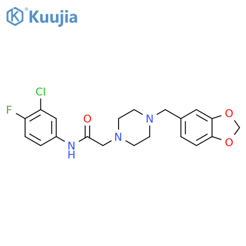 2-[4-(1,3-benzodioxol-5-ylmethyl)piperazin-1-yl]-N-(3-chloro-4-fluorophenyl)acetamide structure
