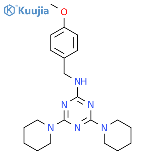 1,3,5-Triazin-2-amine, N-[(4-methoxyphenyl)methyl]-4,6-di-1-piperidinyl- structure