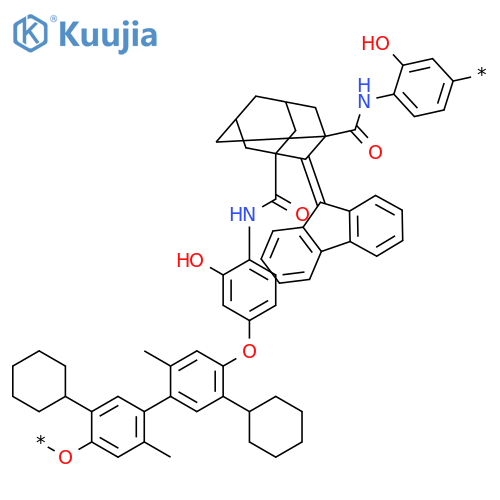 Poly[oxy(2-cyclohexyl-5-methyl-1,4-phenylene)-9H-fluoren-9-ylidene(5-cyclohexyl-2-methyl-1,4-phenylene)oxy(3-hydroxy-1,4-phenylene)iminocarbonyltricyclo[3.3.1.13,7]decane-1,3-diylcarbonylimino(2-hydroxy-1,4-phenylene)] structure