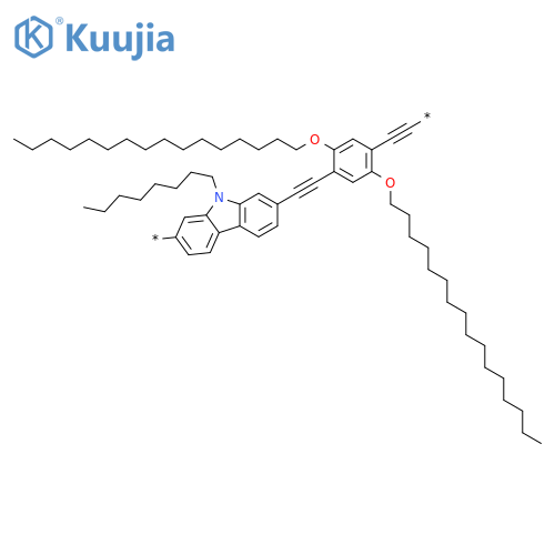 Poly[(9-octyl-9H-carbazole-2,7-diyl)-1,2-ethynediyl[2,5-bis(hexadecyloxy)-1,4-phenylene]-1,2-ethynediyl] structure