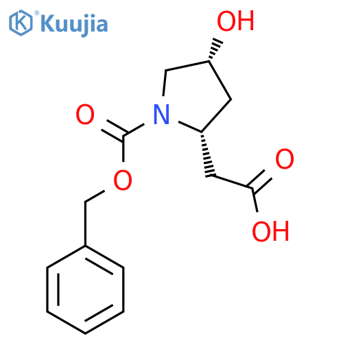 2-(2R,4R)-1-(benzyloxy)carbonyl-4-hydroxypyrrolidin-2-ylacetic acid structure