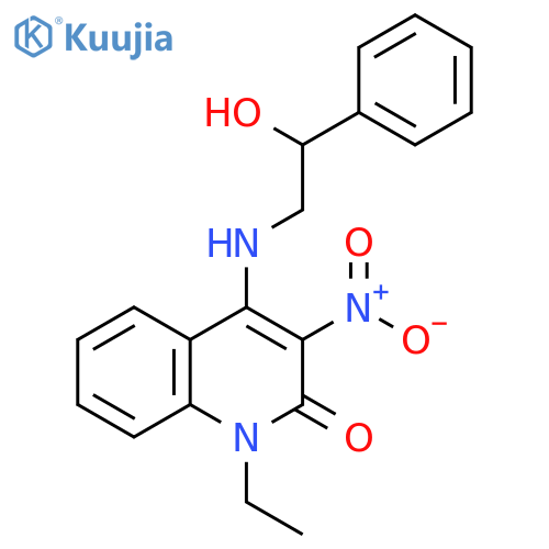 1-ethyl-4-(2-hydroxy-2-phenylethyl)amino-3-nitro-1,2-dihydroquinolin-2-one structure
