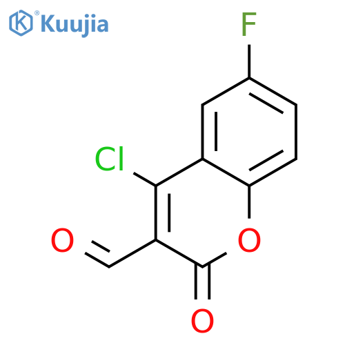 2H-1-Benzopyran-3-carboxaldehyde, 4-chloro-6-fluoro-2-oxo- structure