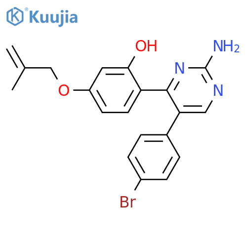 2-2-amino-5-(4-bromophenyl)pyrimidin-4-yl-5-(2-methylprop-2-en-1-yl)oxyphenol structure