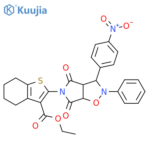 ethyl 2-3-(4-nitrophenyl)-4,6-dioxo-2-phenyl-hexahydro-2H-pyrrolo3,4-d1,2oxazol-5-yl-4,5,6,7-tetrahydro-1-benzothiophene-3-carboxylate structure