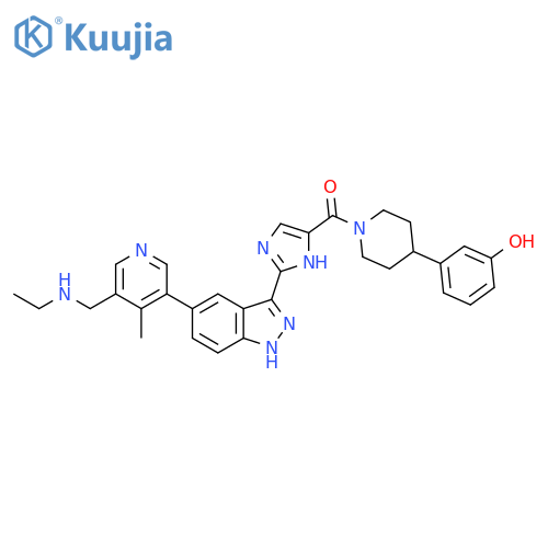 Piperidine,1-[[2-[5-[5-[(ethylamino)methyl]-4-methyl-3-pyridinyl]-1H-indazol-3-yl]-1H-imidazol-4-yl]carbonyl]-4-(3-hydroxyphenyl)- structure
