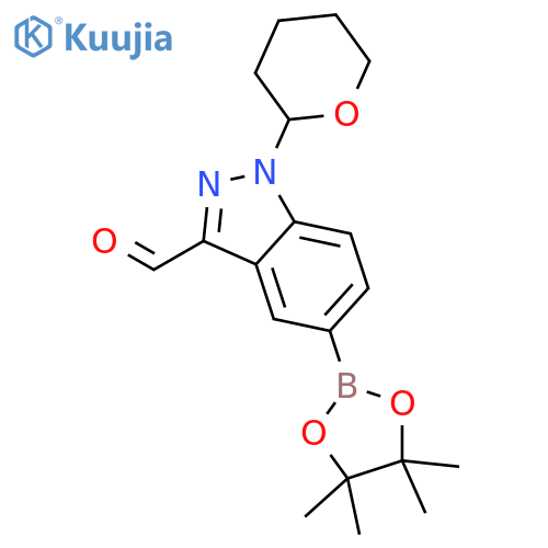 1H-Indazole-3-carboxaldehyde,1-(tetrahydro-2H-pyran-2-yl)-5-(4,4,5,5-tetramethyl-1,3,2-dioxaborolan-2-yl)- structure