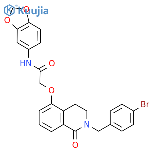 N-(2H-1,3-benzodioxol-5-yl)-2-({2-(4-bromophenyl)methyl-1-oxo-1,2,3,4-tetrahydroisoquinolin-5-yl}oxy)acetamide structure