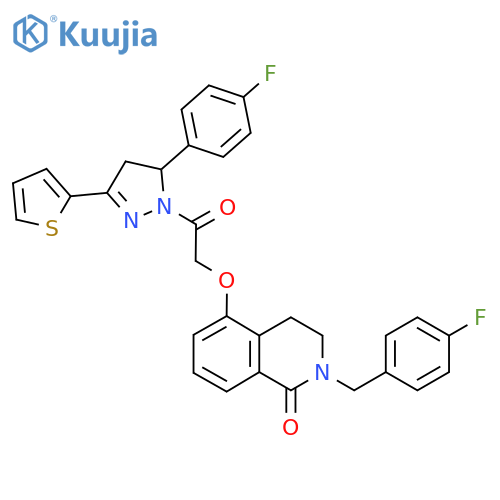 5-{2-5-(4-fluorophenyl)-3-(thiophen-2-yl)-4,5-dihydro-1H-pyrazol-1-yl-2-oxoethoxy}-2-(4-fluorophenyl)methyl-1,2,3,4-tetrahydroisoquinolin-1-one structure