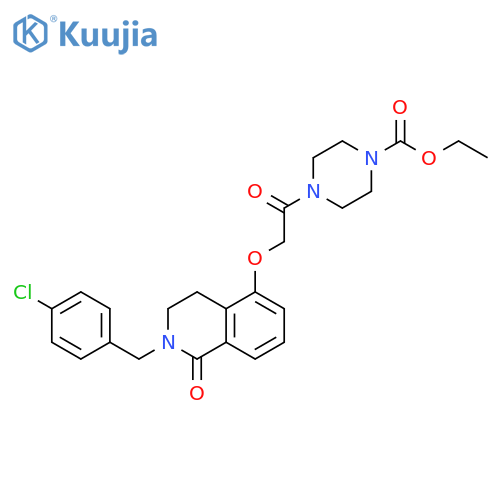 ethyl 4-2-({2-(4-chlorophenyl)methyl-1-oxo-1,2,3,4-tetrahydroisoquinolin-5-yl}oxy)acetylpiperazine-1-carboxylate structure