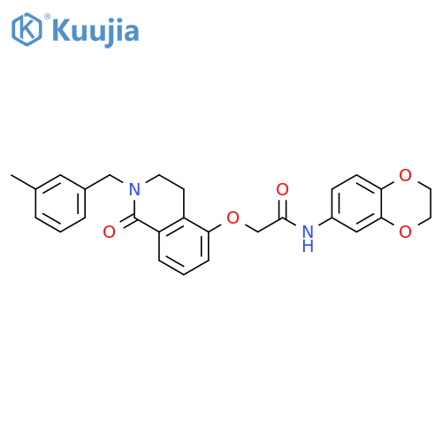 N-(2,3-dihydro-1,4-benzodioxin-6-yl)-2-({2-(3-methylphenyl)methyl-1-oxo-1,2,3,4-tetrahydroisoquinolin-5-yl}oxy)acetamide structure