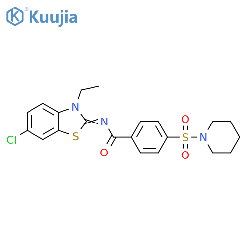 N-(2Z)-6-chloro-3-ethyl-2,3-dihydro-1,3-benzothiazol-2-ylidene-4-(piperidine-1-sulfonyl)benzamide structure