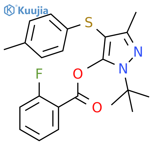 1-tert-butyl-3-methyl-4-(4-methylphenyl)sulfanyl-1H-pyrazol-5-yl 2-fluorobenzoate structure