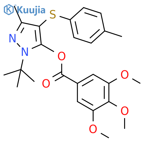 1-tert-butyl-3-methyl-4-(4-methylphenyl)sulfanyl-1H-pyrazol-5-yl 3,4,5-trimethoxybenzoate structure
