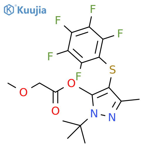 1-tert-butyl-3-methyl-4-(2,3,4,5,6-pentafluorophenyl)sulfanyl-1H-pyrazol-5-yl 2-methoxyacetate structure