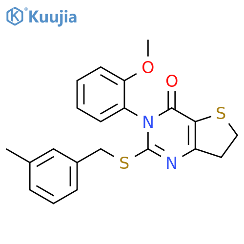 3-(2-methoxyphenyl)-2-{(3-methylphenyl)methylsulfanyl}-3H,4H,6H,7H-thieno3,2-dpyrimidin-4-one structure