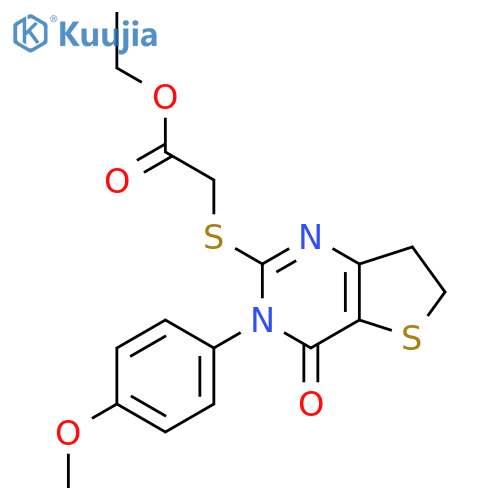 ethyl 2-{3-(4-methoxyphenyl)-4-oxo-3H,4H,6H,7H-thieno3,2-dpyrimidin-2-ylsulfanyl}acetate structure